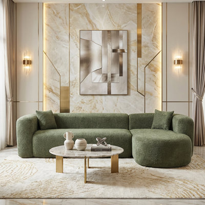109.4" Compression Modular Sectional Sofa Luxury Modern Curved Back Sofa,Chenille Fabric Two Throw Pillows,Minimalist Comfortable L-Shape Boneless Cloud Couch For Living Room Apartment (Right Chaise,Green)