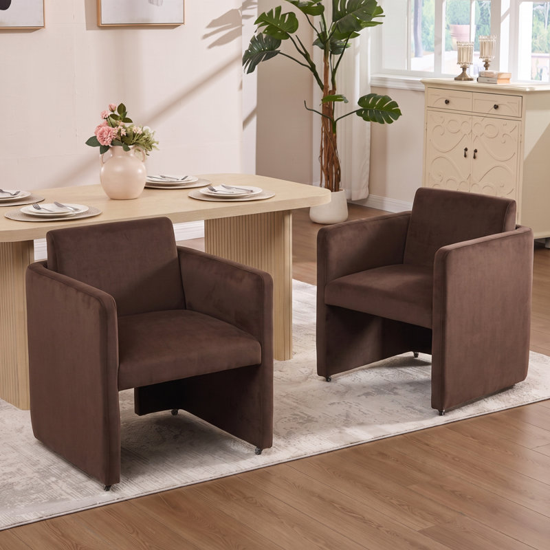 Ensemble de salle à manger moderne 5 pièces avec chaises rembourrées en velours brun à roulettes, 5 Pieces: Table, 4 Chairs
