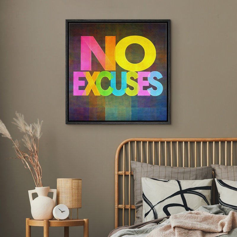 Œuvre d'art typographique colorée «No Excuses», citation inspirante moderne, impression sur toile encadrée, H 24 po x l 24 po