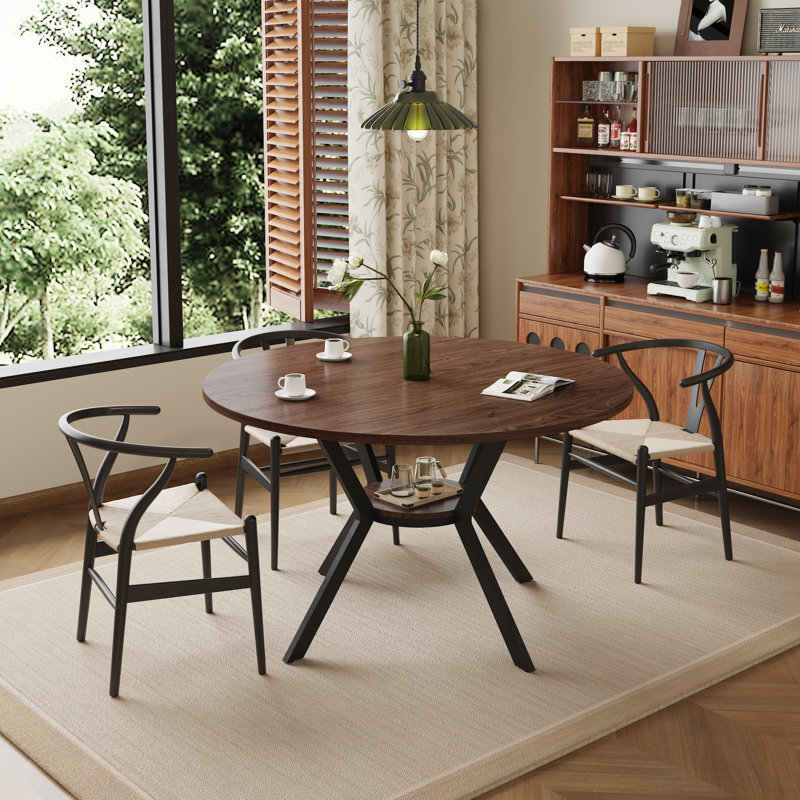 42 Inch Round Dining Table With Storage Shelf for 4, Walnut, 29.92'' H x 42.13'' W x 42.13'' D