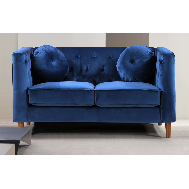 Edwina 59" Velvet Square Arm Loveseat, Blue Velvet