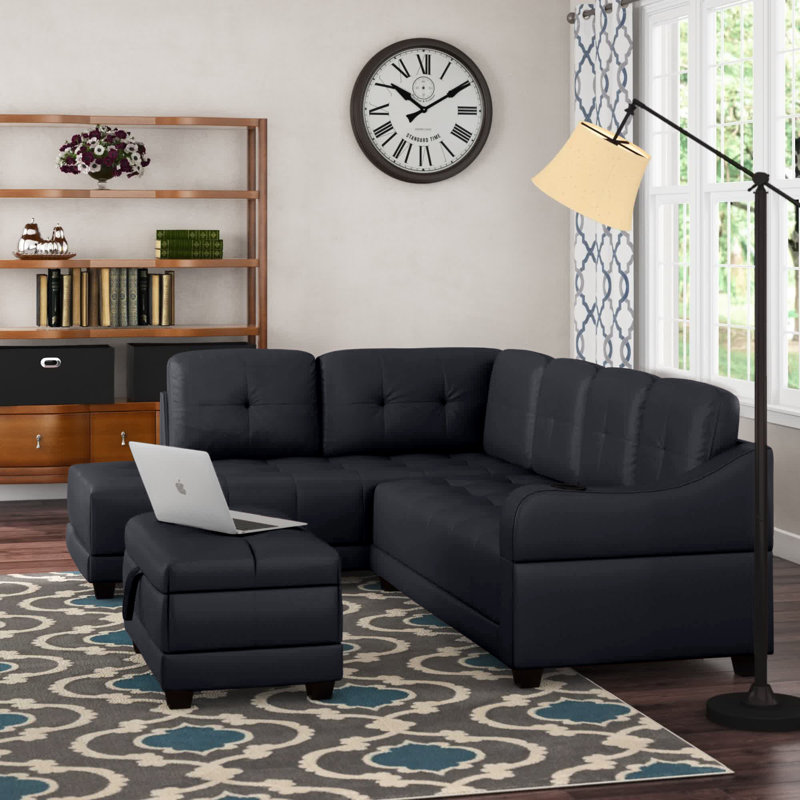 Gioia Faux Leather L-Shaped Sectional, Left Hand Facing, Off White Faux Leather