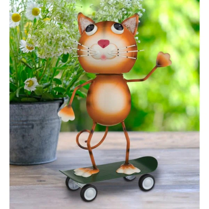 Statuaire de jardin en métal Skateboard, Chat