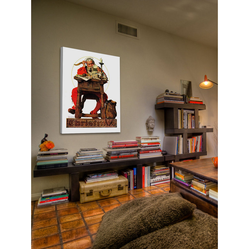 «Santa At His Office» par Norman Rockwell, reproduction d'art sur toile tendue, H 31 po x l 24 po