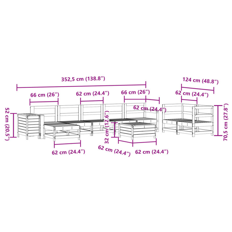 Wicker 9 - Person Garden Lounge Set, Impregnated Wood