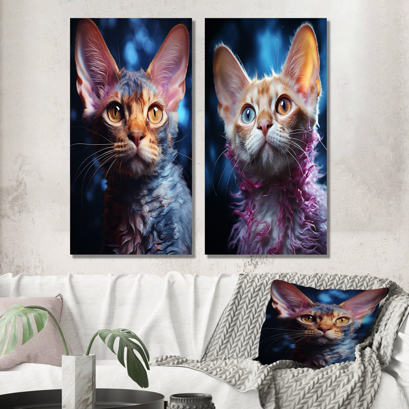Devon Rex Dream Cat - ensemble de 2 reproductions d'art mural en métal, H 28 po x l 24 po
