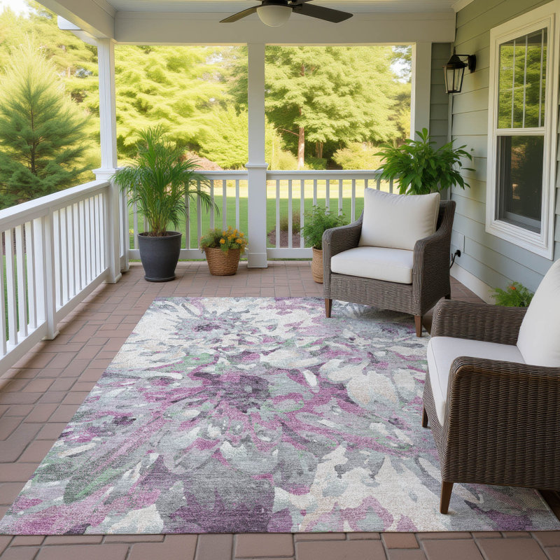 Machine Washable Indoor/Outdoor Chantille ACN2340 Floral Rug, Rectangle 3' x 5'