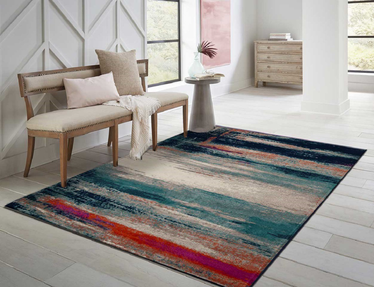 17 Stories Abstract Wool Blue/Beige Indoor / Outdoor Area Rug & Reviews ...