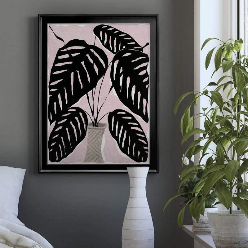 Plante en pot I - peinture sur toile encadrée, H 22,5 po x l 30,5 po x P 1,5 po, Noir
