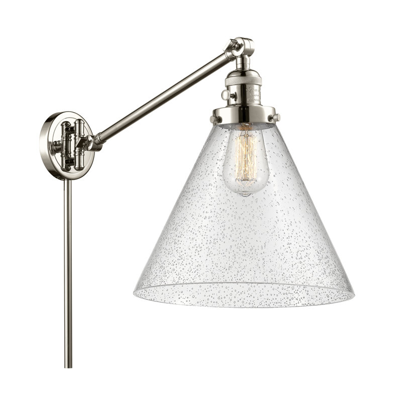 Lampe murale avec bras pivotant 1 lumière Cone, Nickel poli, Grainé, Ampoule à DEL rétro de 3,5 W