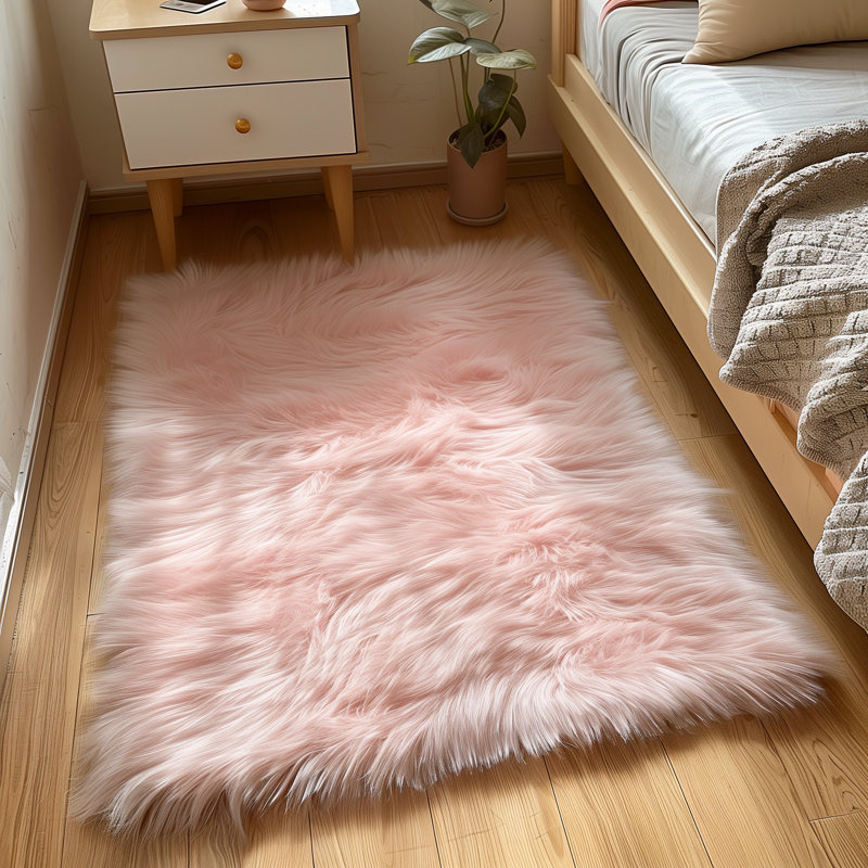 Tapis rose à poils longs Haja, Rectangulaire 3 pi x 5 pi