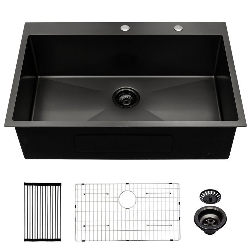 Évier en acier inoxydable 33 po x 22 po x 10 po - Conception encastrée, grande durabilité, simple cuve simple 33 x 22 po x 10 po, rouille et teinte - pratique