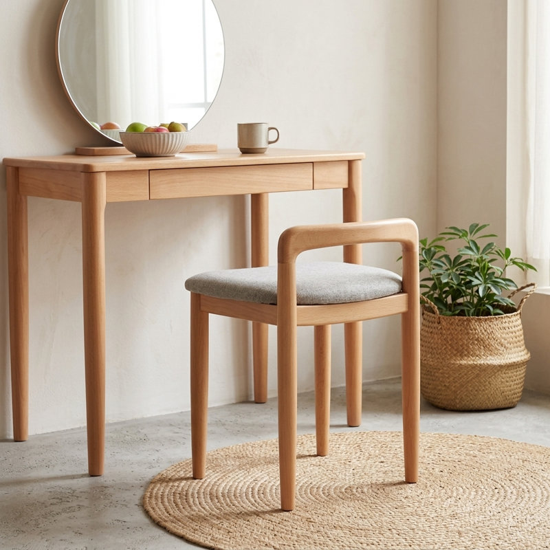 Tabouret d'appoint en bois massif, tabouret de maquillage en bois de hêtre naturel avec bords doux, siège de meuble-lavabo de chambre à coucher pour coiffeuse et décoration intérieure