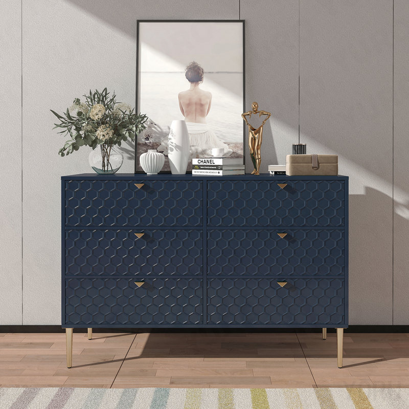 Commode 6 tiroirs, motif nid d'abeille, placage de bois pour la chambre à coucher - Standard
