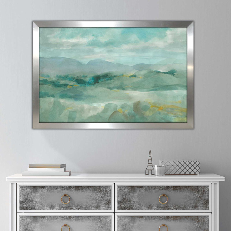 Green Mountain View - Peinture, H 21,5 po x l 27,5 po x P 0,75 po, Encadrement argenté