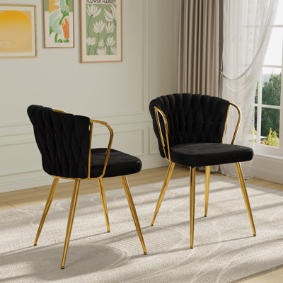 Ensemble de 2 chaises de salle à manger modernes en velours, chaises rembourrées tissées avec pieds en métal argentés, chaises d'appoint modernes pour le salon, la salle à manger, la cuisine