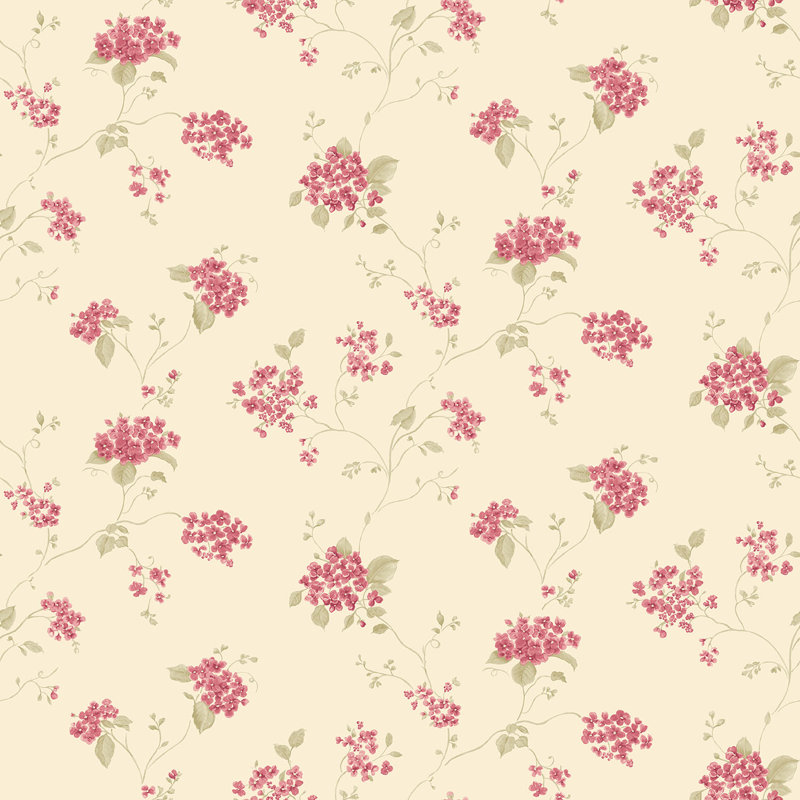 Miniatures 3 Collection Hydrangea Trail Wallpaper Roll, Wine Red/Pale Green/Cream