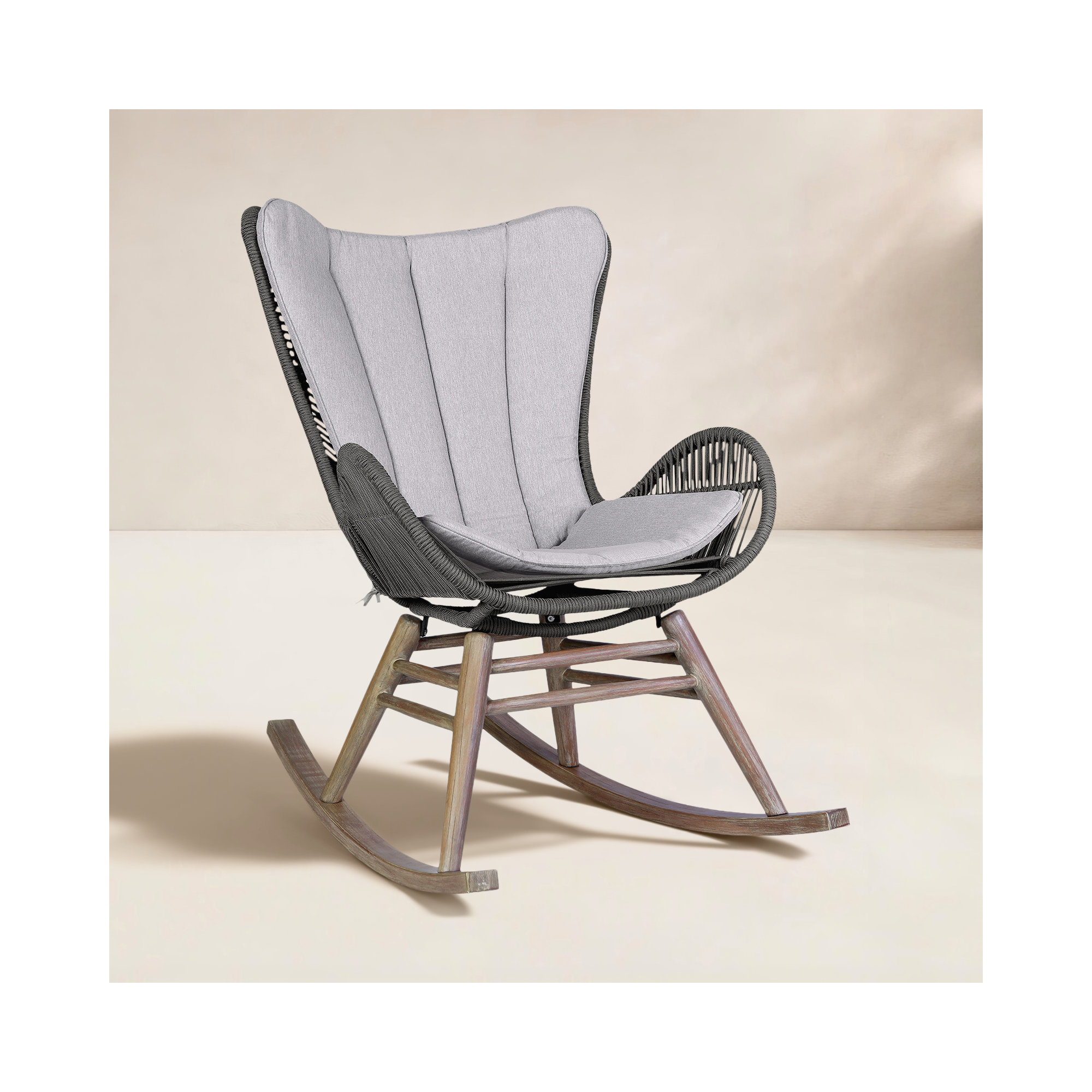 Cabane Wood Outdoor Chair with Sunbrella® Cushions, Light Gray/Black