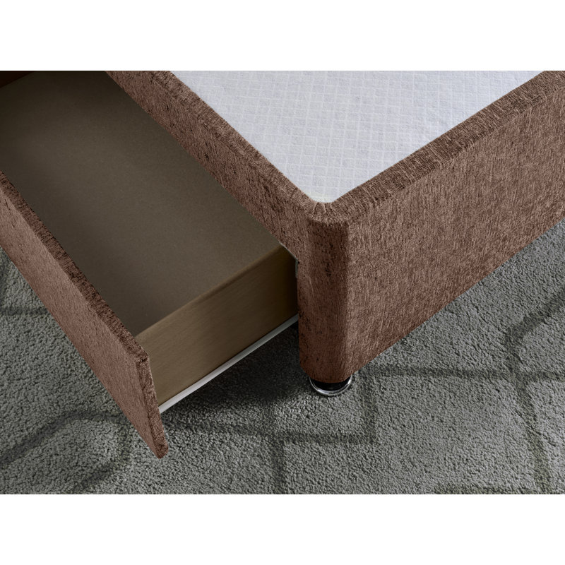 Chenille Divan Bed Base, Brown, Kingsize (5'), No Storage