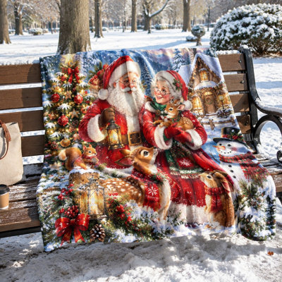 Couverture douillette toutes saisons pour Noël, motif Père Noël, bonhomme de neige et cerf, en peluche, idéale pour le canapé, la chambre, le salon et la décoration intérieure.
