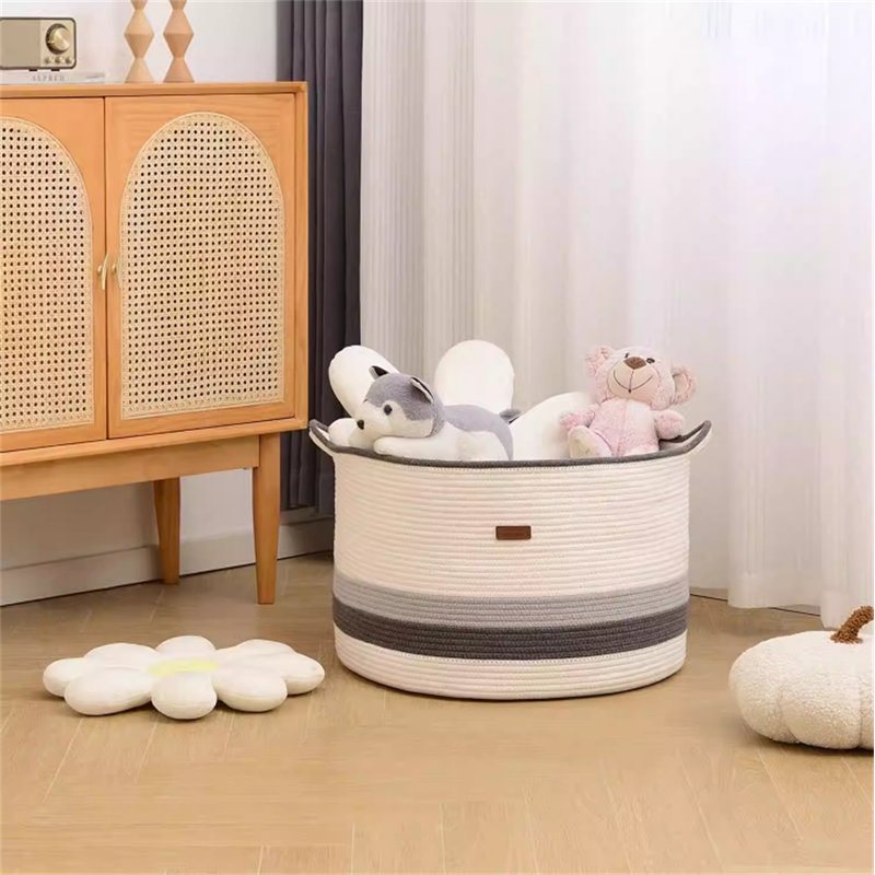 Fabric Laundry Hamper with Handles, White/Gray