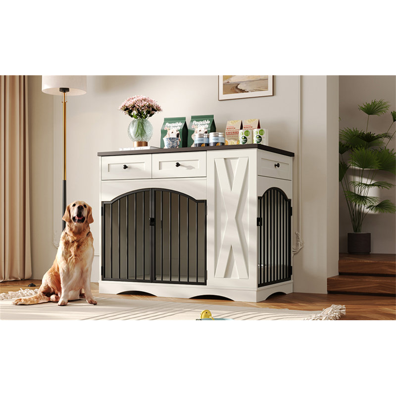Meuble pour chien 43,3 "Farmhouse, Noir / blanc