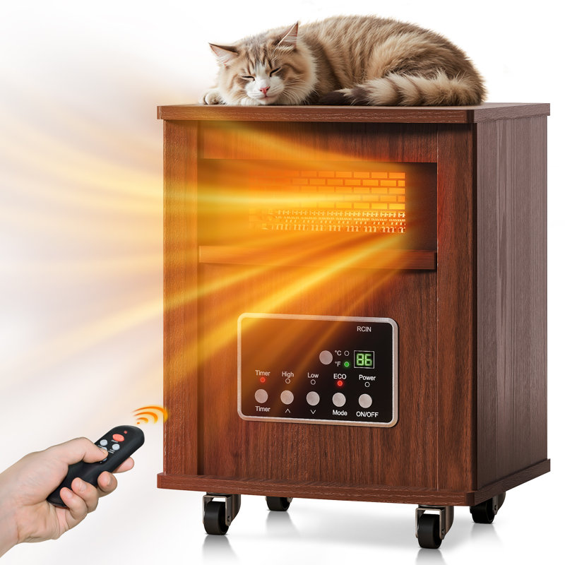 Radiateurs infrarouges à quartz pour la maison, radiateurs électriques portatifs au bois 1500W avec télécommande, thermostat, écoénergétique et minuterie 12H, bois de noyer