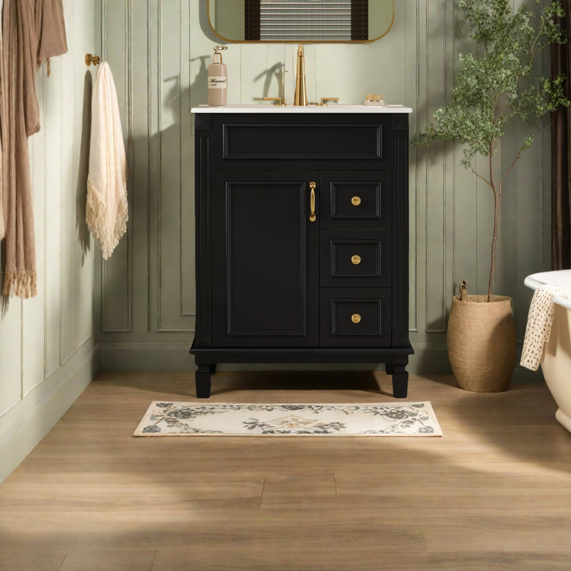 Meuble-lavabo 24 po avec lavabo en céramique, Noir et or