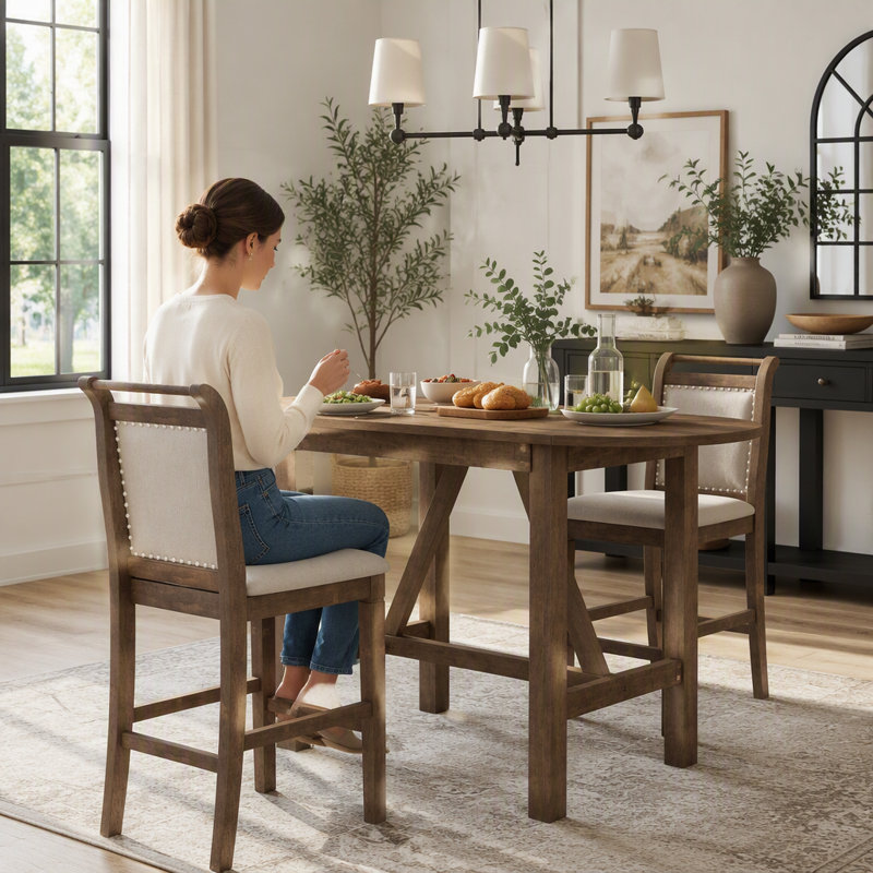 Ensemble de table de salle à manger à hauteur de comptoir en bois 3 pièces avec 2 chaises rembourrées pour petits espaces