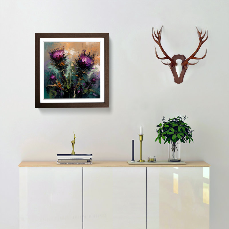 Thistle Palette Knife Painting - Framed Print, Walnut