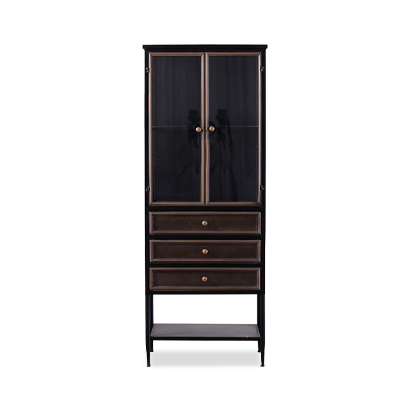 Black + Bronze Solid Wood + Iron + Tempered Glass Display Cases