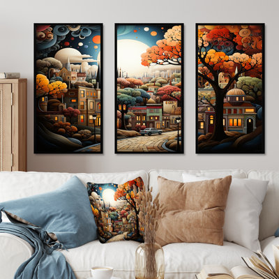 Cozy village in Autumn Moonlit II - Art mural déco ville
