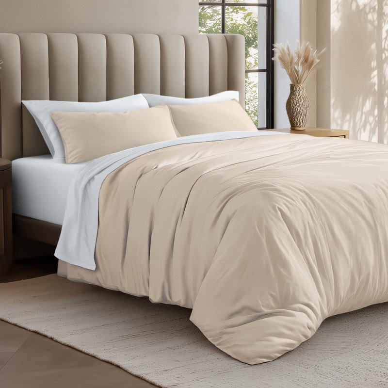 Organic Cotton Jersey Knit Duvet Cover, Queen Duvet Cover + 2 Standard Shams, Sand