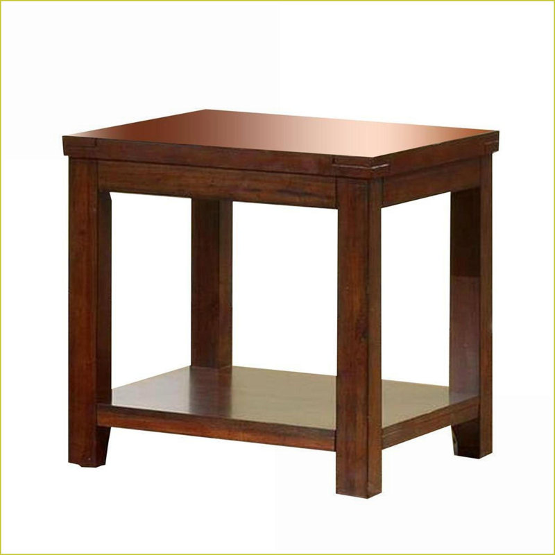 Table basse transitionnelle cerise foncée avec grain de bois naturel et tablette ouverte pour le salon