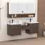 Ensemble de meuble-lavabo double mural 72 po avec plateau en pierre reconstituée et armoire de rangement modulaire-131990528