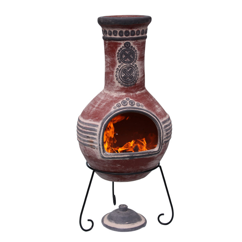 Azteca Round Clay Smokeless Chimnea, Red