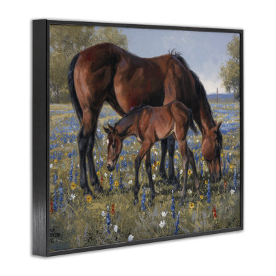 Brown Horse & Foal Grazing Framed Giclee Art, design by Jack Sorenson