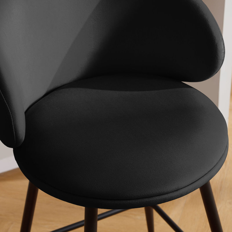 Black Velvet Upholstered Swivel Counter Height Bar Stools, Set of 2