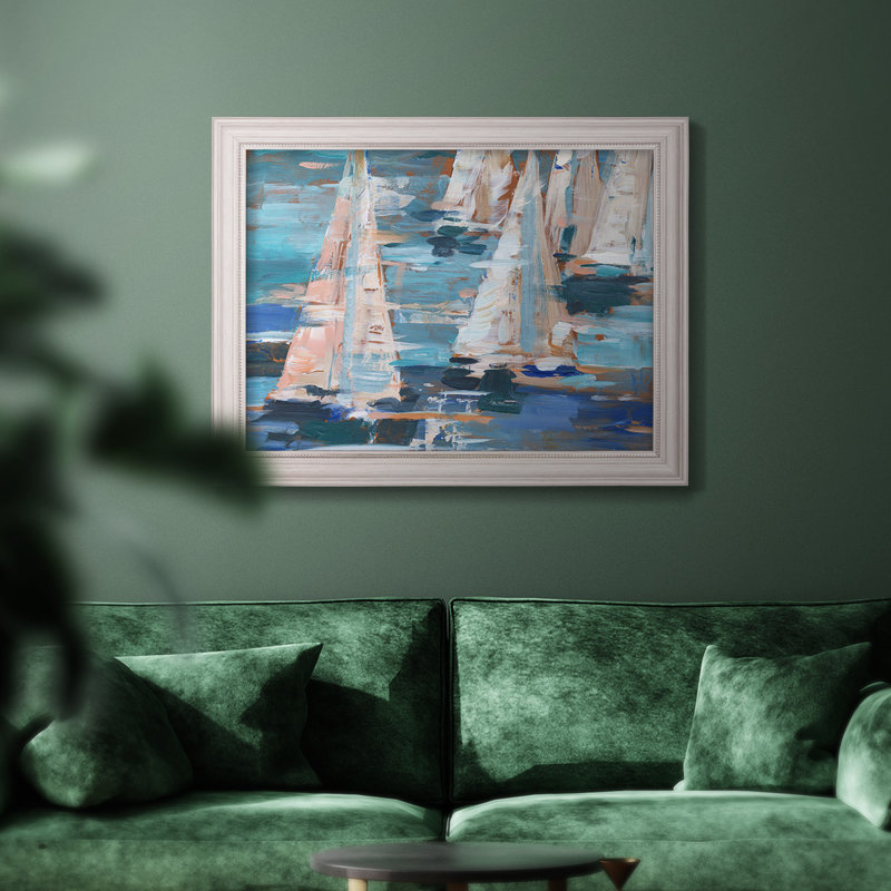Pop Regatta I, Pas de tapis, H 29 po x l 41 po x P 2,5 po, Toile encadrée beige avec coin fermé