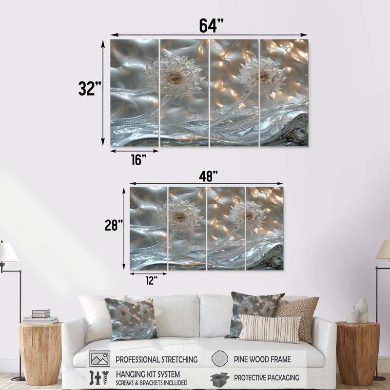 Walton - Ensemble de 4 décorations murales pissenlit, H 32 po x l 64 po