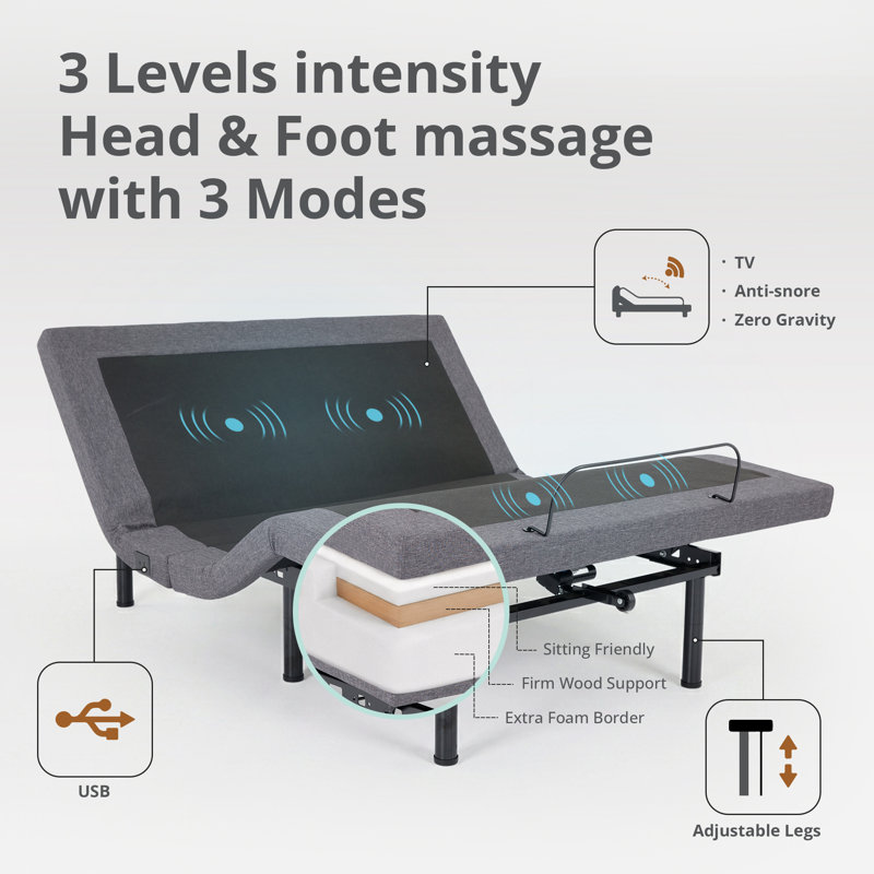 Massaging Zero Gravity Adjustable Bed with Wireless Remote, King