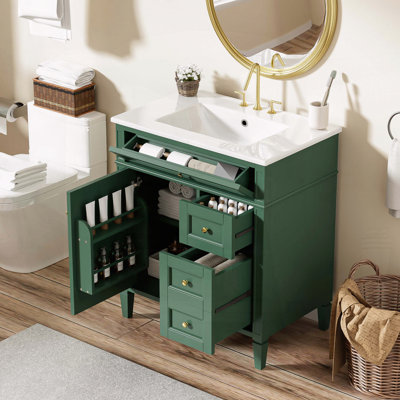 30" Modern Bathroom Vanity with 3 Drawers and Cabinet Door Organizer