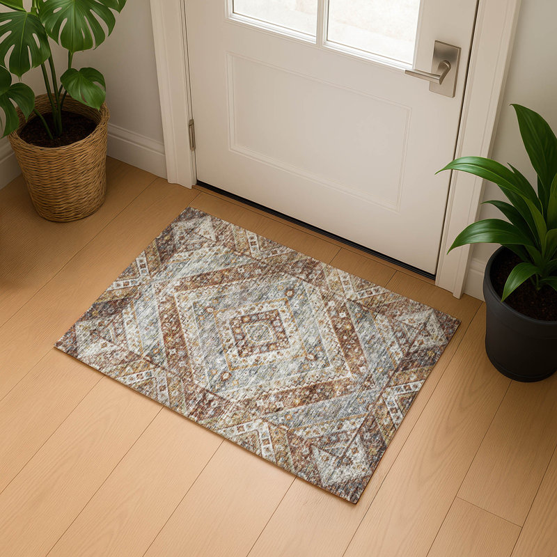 Premium Machine Washable Mayfield AMF2195 geometric Rug, 1'8" x 2'6", Paprika