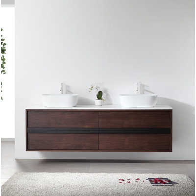 Meuble-lavabo de 72 po en contreplaqué de bois naturel avec plateau en quartz d'ingénierie Sintra