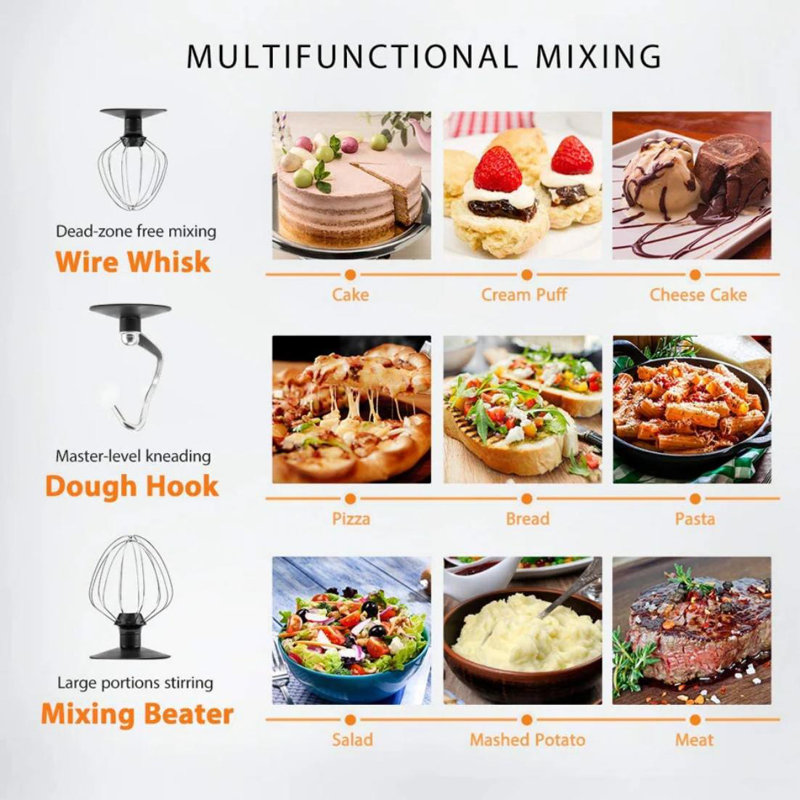 6 QT. 6 Speed 3 in 1 Multifunctional Stand Mixer with Meat Grinder and Juice Blender, Red