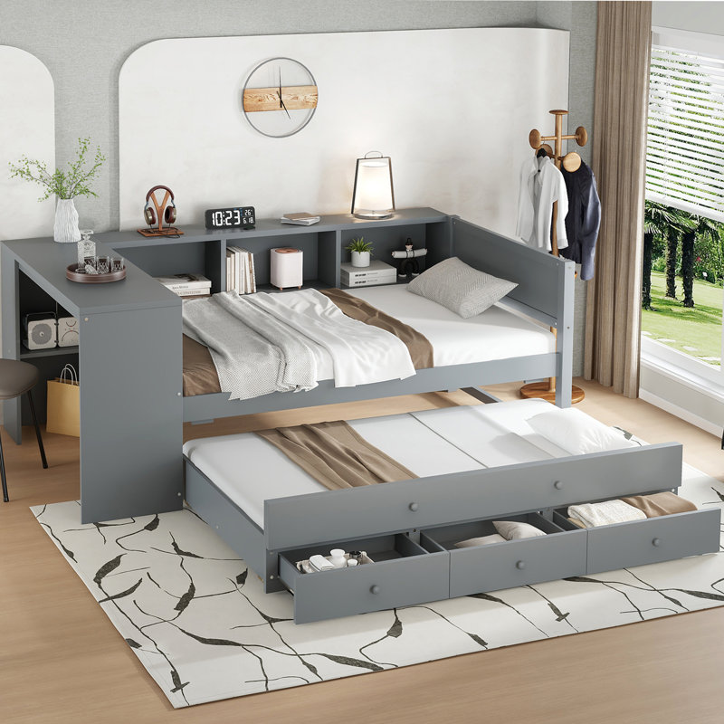 Lit de jour simple avec couchette, Gris