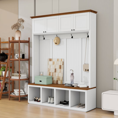 Hall Tree with Bench, Hooks and Storage Cabinets