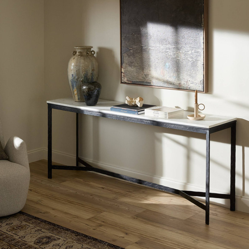 HAMMERED IRON 78'' W Marble Console Table