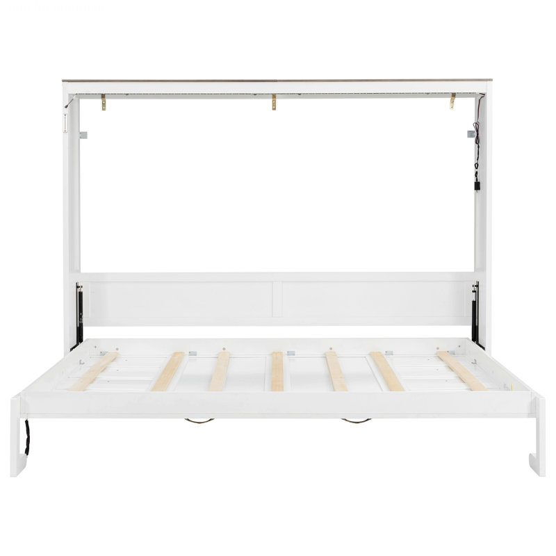 Lit escamotable avec éclairage DEL, cadre de lit moderne pour chambre à coucher, Double, Blanc