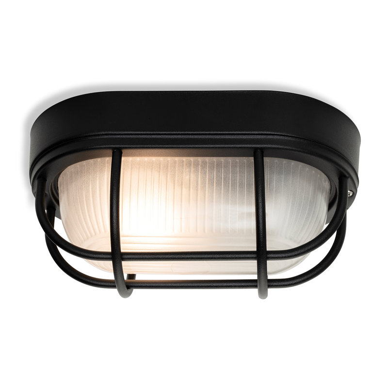 22cm H Frosted Glass Outdoor Bulkhead Light, Black